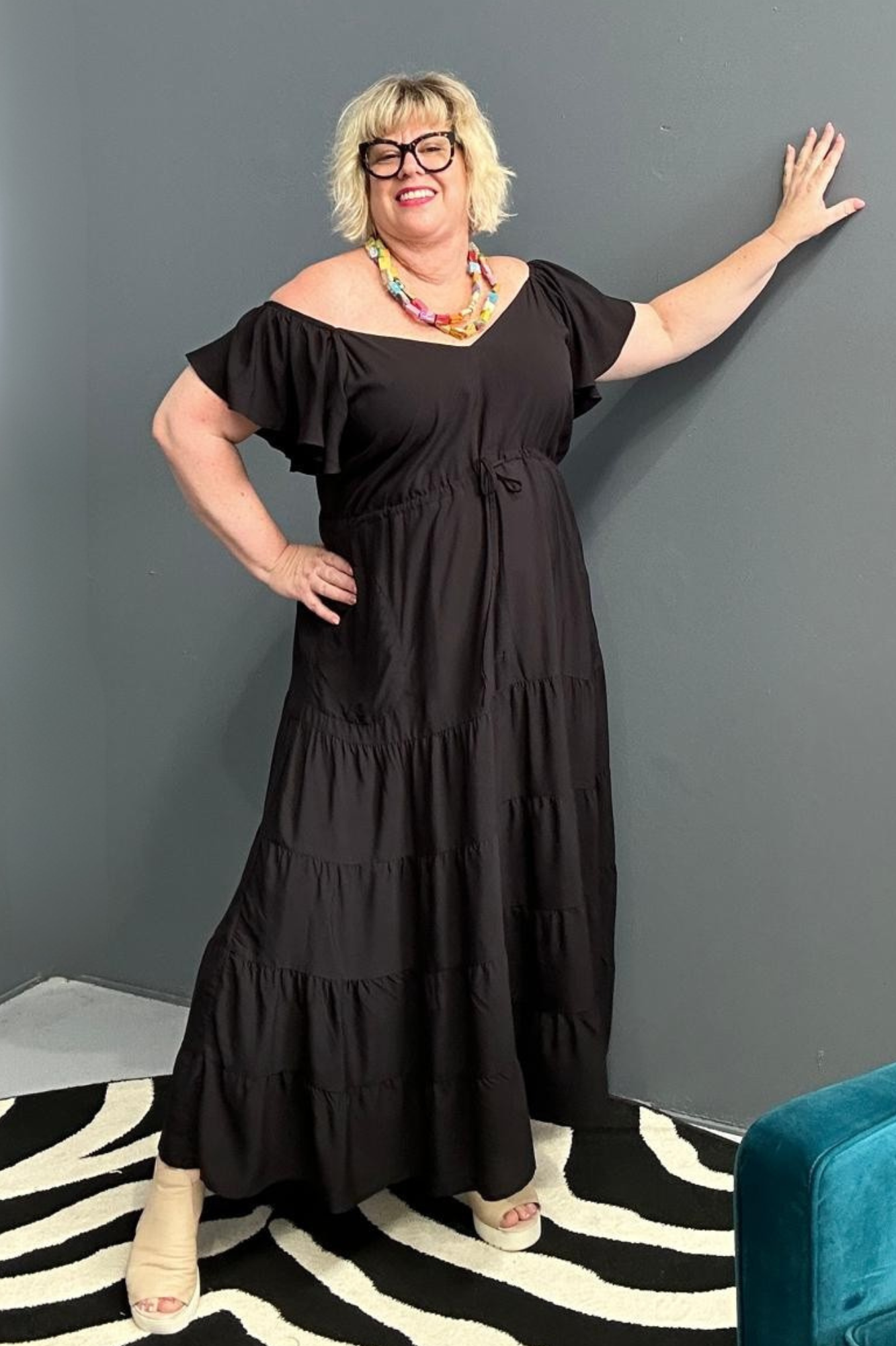 'THEA' Rayon Maxi Dress - Black