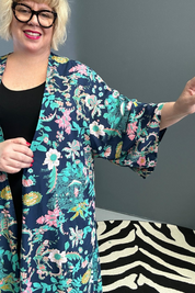 'ASAMI' Kimono Duster - Navy Teal Floral