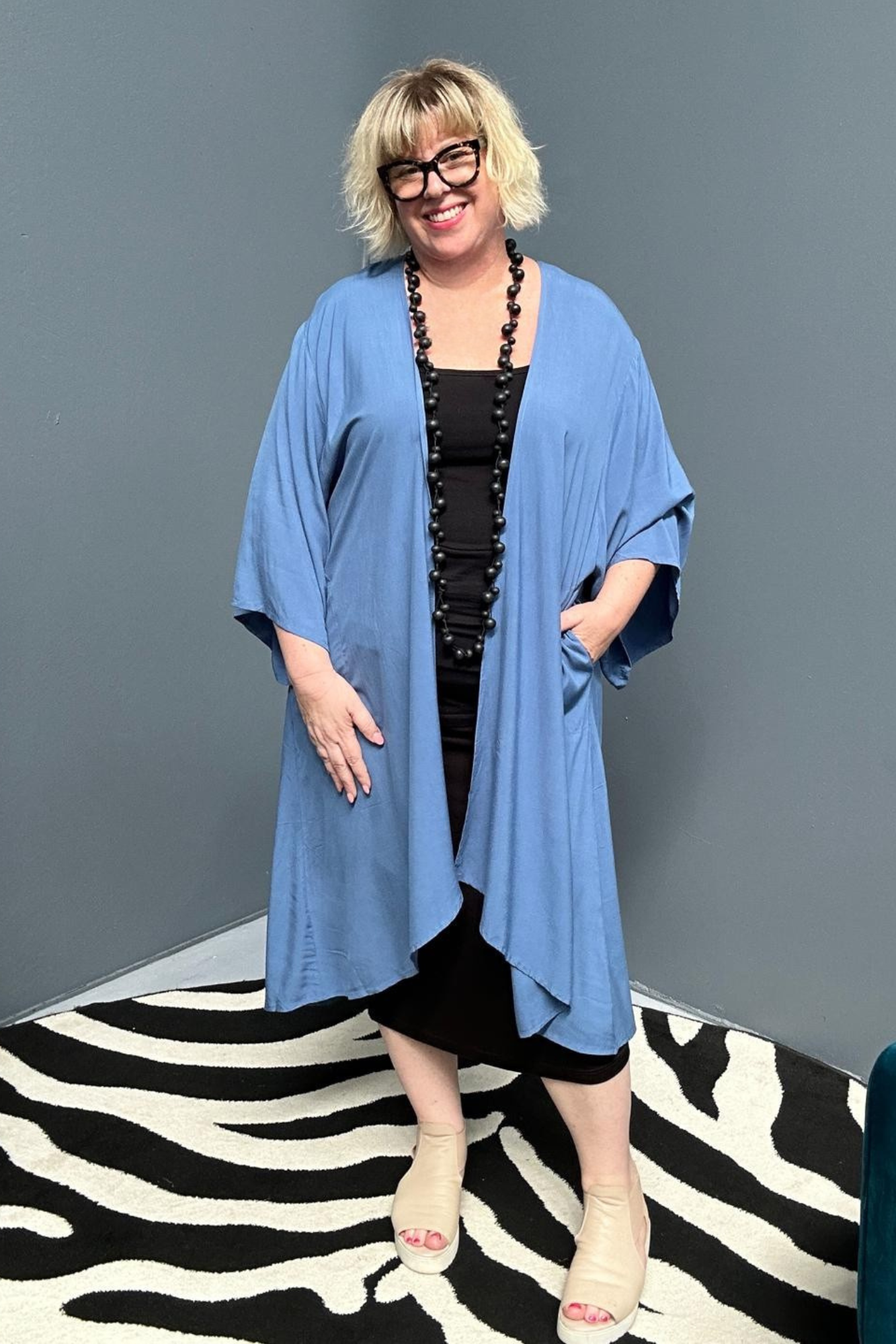 'ASAMI' Kimono Duster - Steel Blue