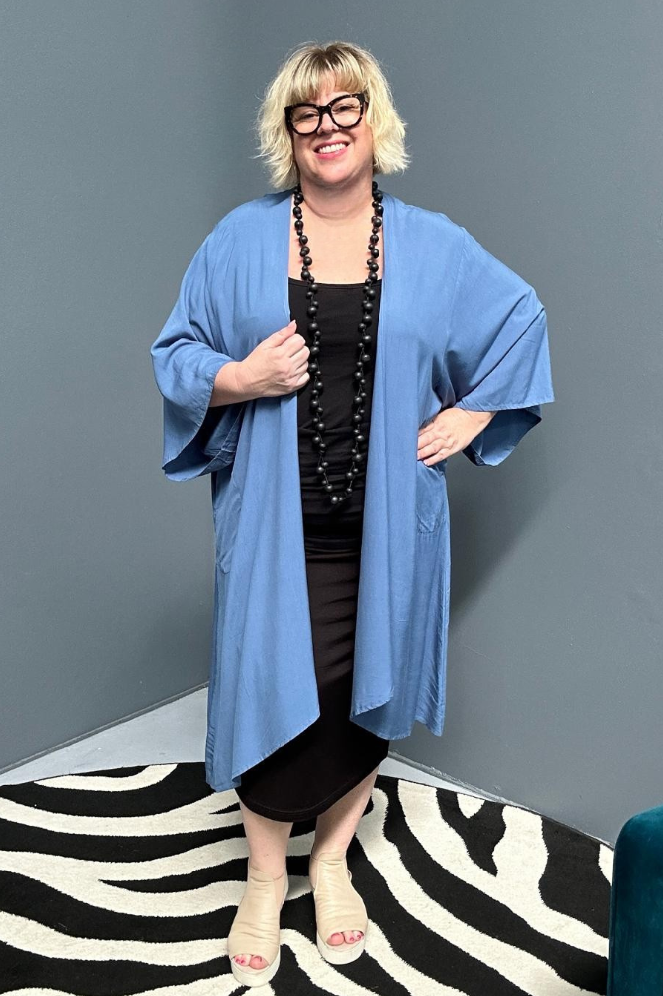 'ASAMI' Kimono Duster - Steel Blue