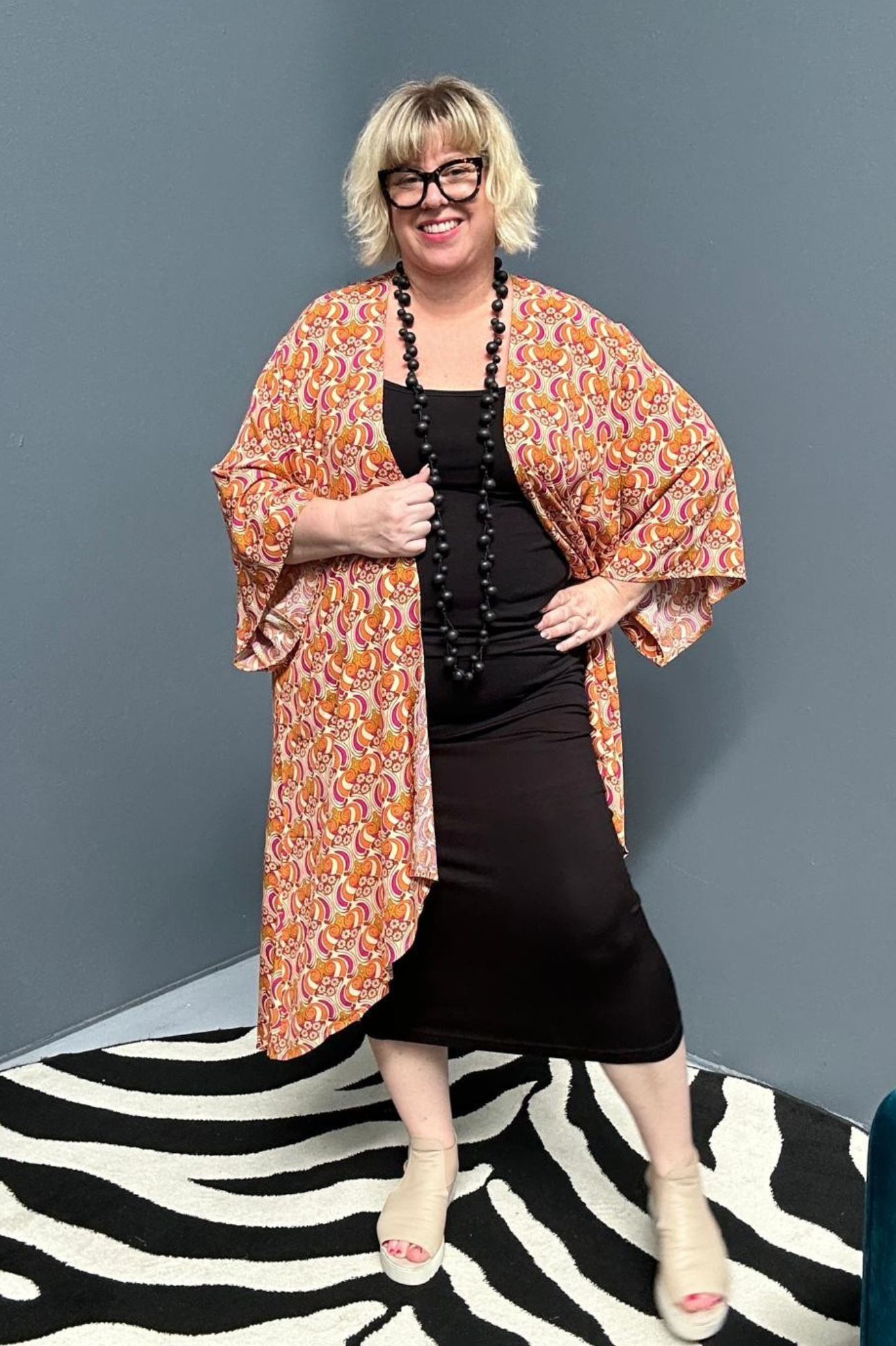 'ASAMI' Kimono Duster - Orange Swirl