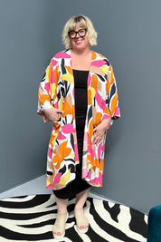 'ASAMI' Kimono Duster - Pink/Orange Lily