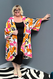 'ASAMI' Kimono Duster - Pink/Orange Lily