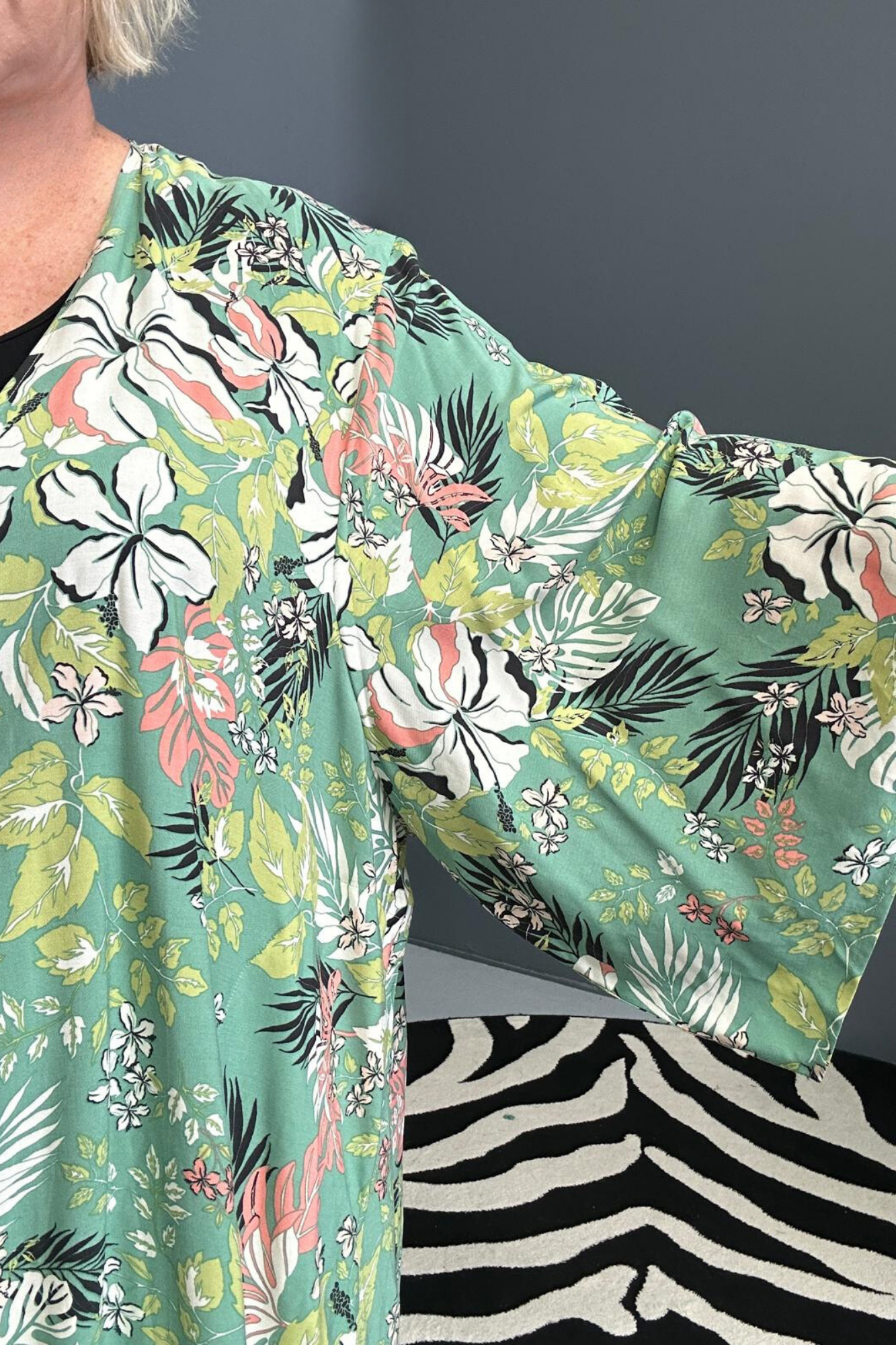 'ASAMI' Kimono Duster - Green Hibiscus