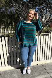 'ADDICTED' long sleeve top, perfect for layering with cords, skirts, and overalls in plus size fashion.