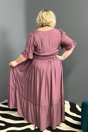 Plus-size mulberry maxi dress with a soft, flowing fit.