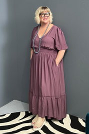 Plus-size mulberry maxi dress with a soft, flowing fit.