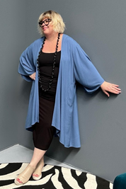 Flowy kimono duster in a soft Steel Blue hue.