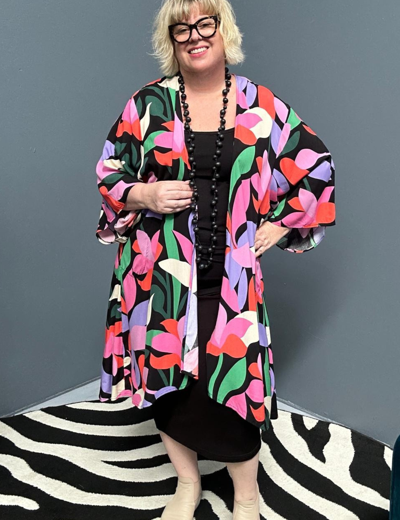 Pink Lily print and a flowing silhouette.