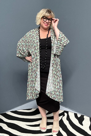 Flowy kimono duster with a refreshing Mint Swirl print.