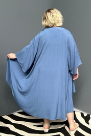 Flowy kimono duster in a soft Steel Blue hue.