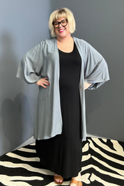 Flowy kimono duster in a calming sage hue.
