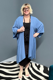 Flowy kimono duster in a soft Steel Blue hue.