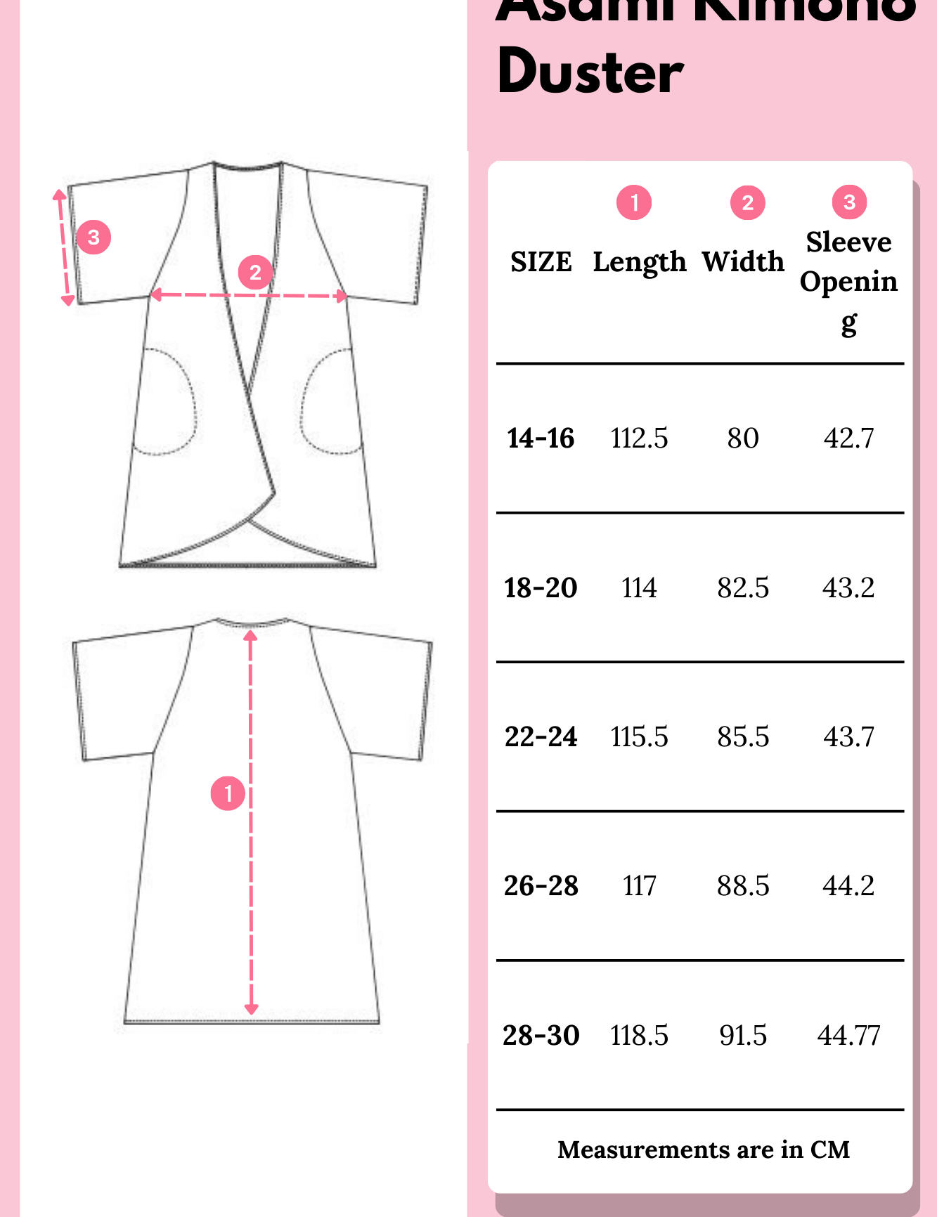 kimono duster size chart