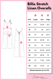 Billie Linen Overalls Size Chart