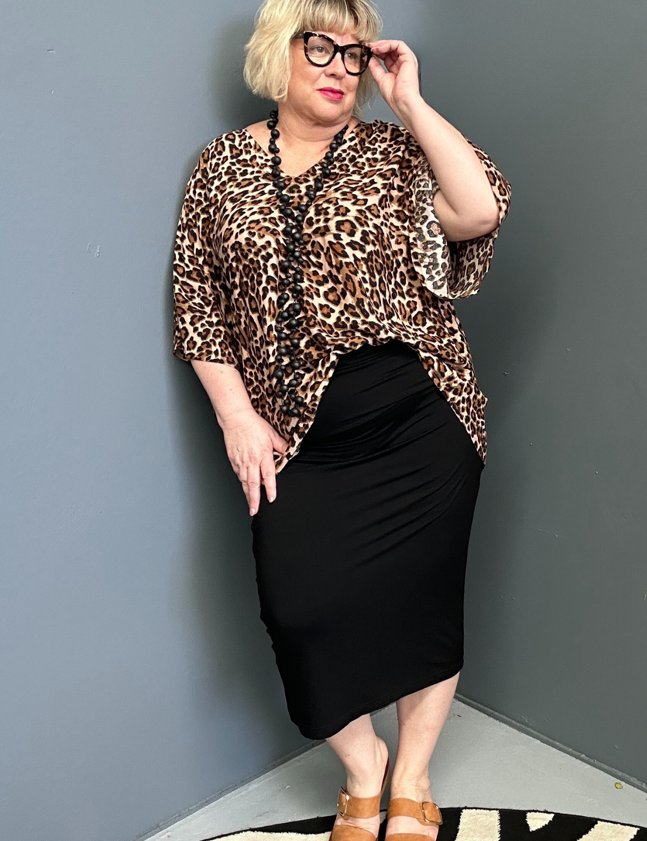 Plus-size black bamboo tube skirt with a soft, stretchy fit.