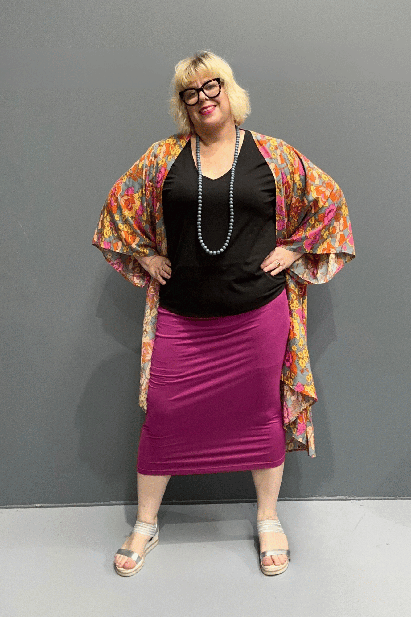 Plus-size fuchsia bamboo tube skirt with a soft, stretchy fit.