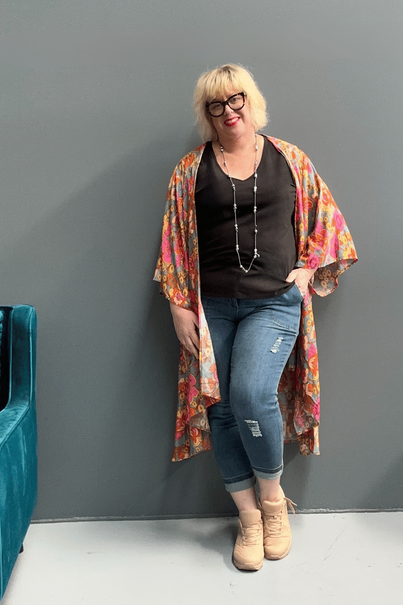 Slim-leg, high-waisted STELLA plus size jeans in distressed ultra-stretch denim for a flattering fit.