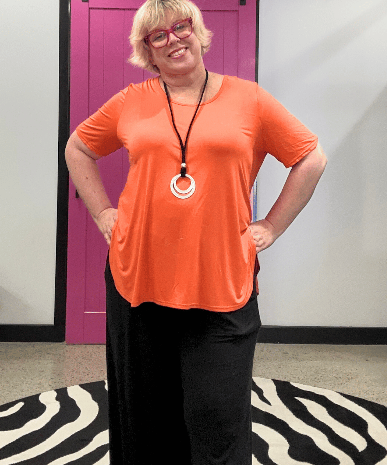 “Crystal” bamboo short sleeve top with high side splits, perfect for versatile styling and plus size fashion - Orange.