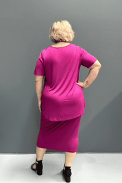 Plus-size fuchsia short-sleeve bamboo top with a relaxed fit.