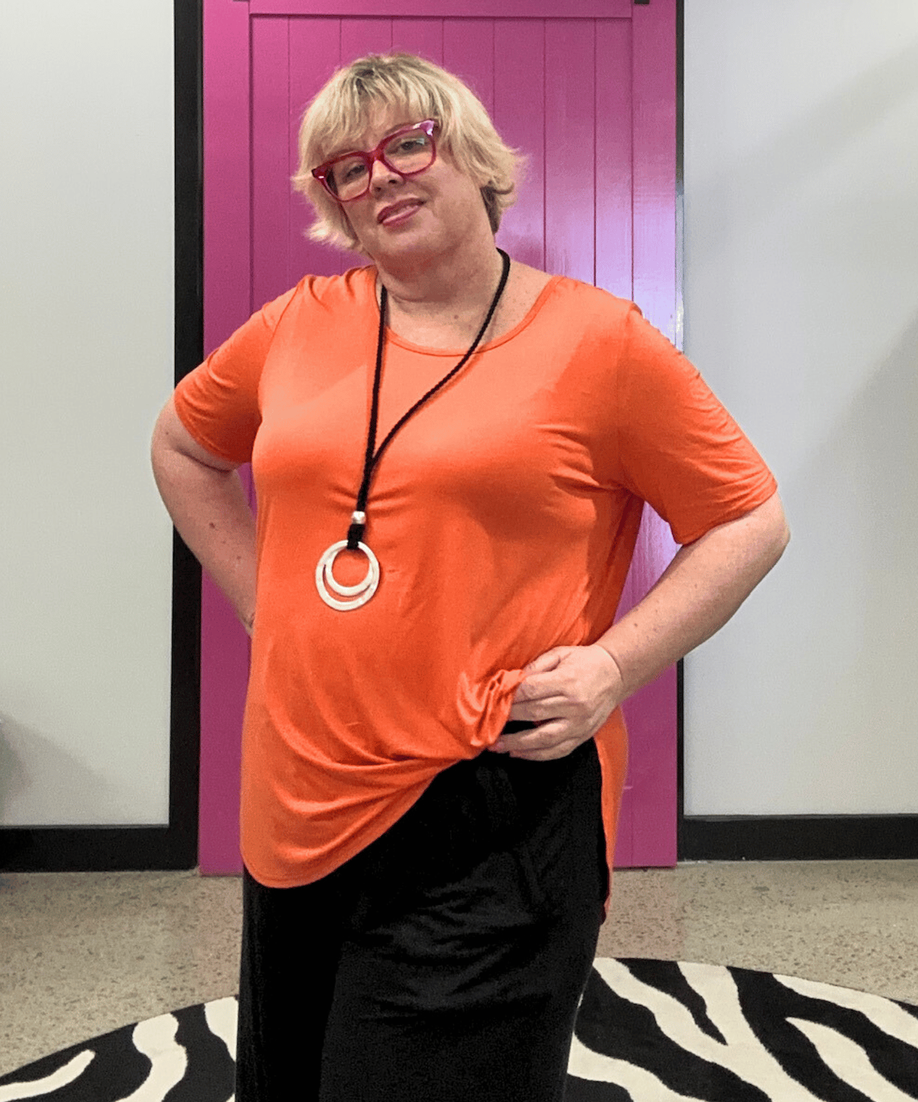 “Crystal” bamboo short sleeve top with high side splits, perfect for versatile styling and plus size fashion - Orange.