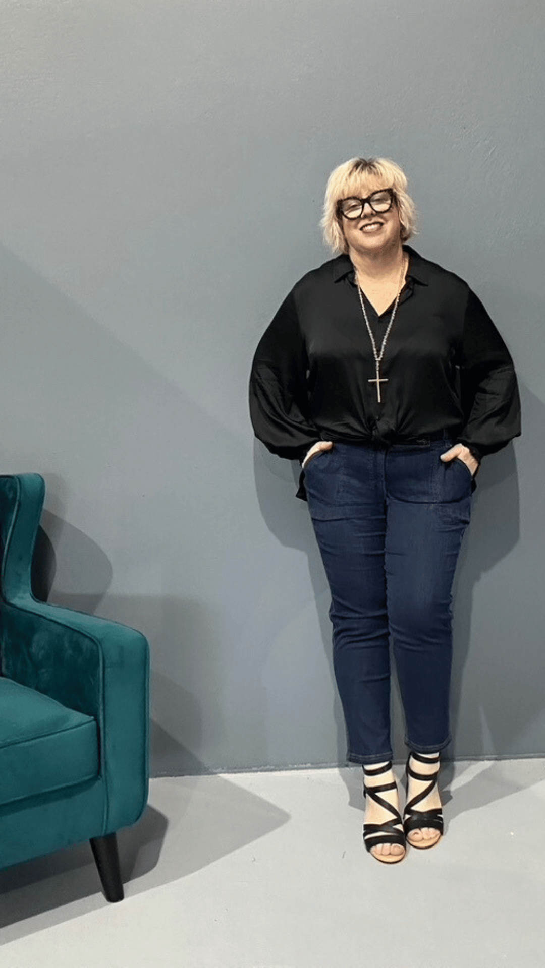 Slim-leg, high-waisted STELLA jeans for plus size women.