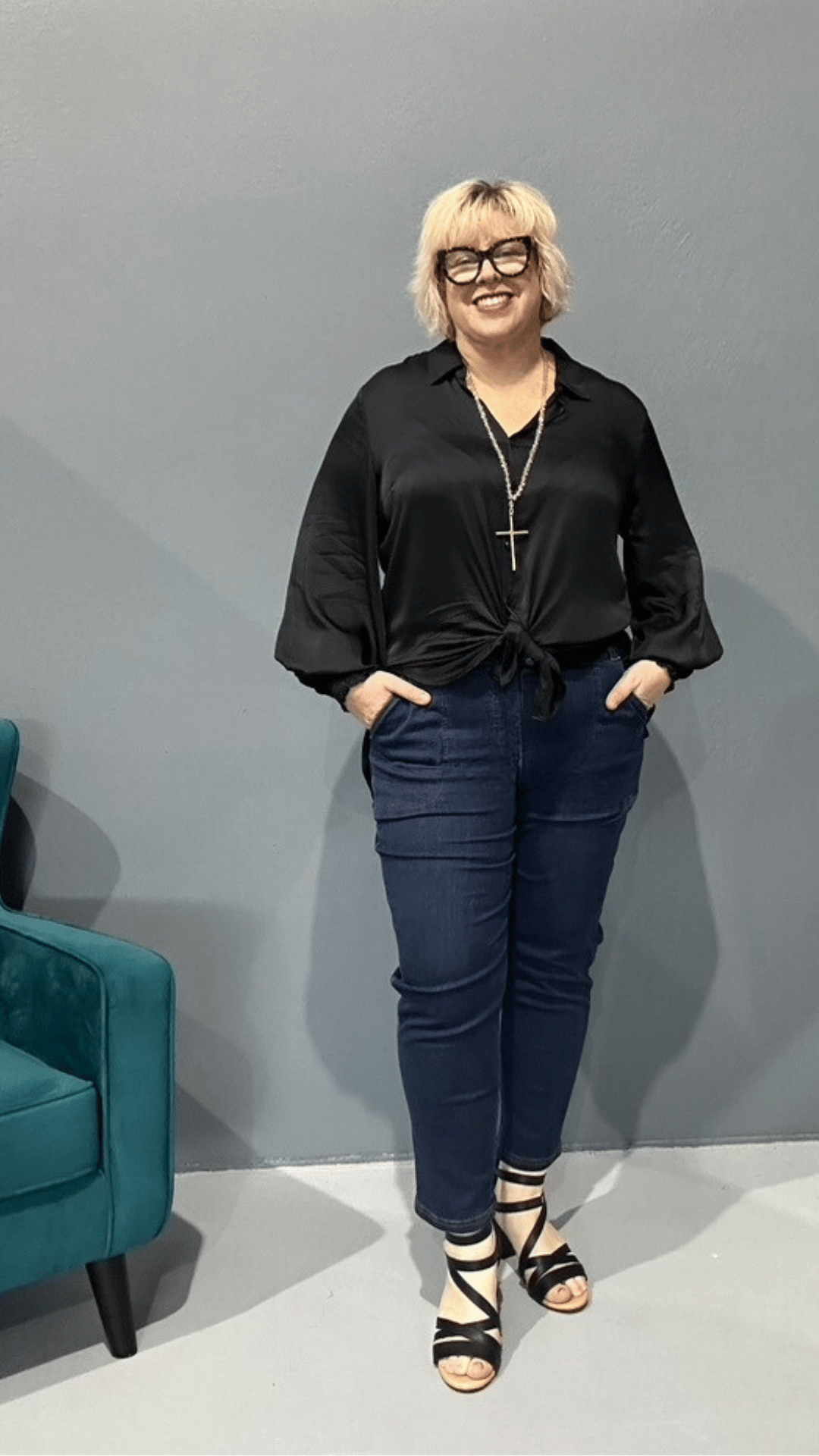Slim-leg, high-waisted STELLA jeans for plus size women.