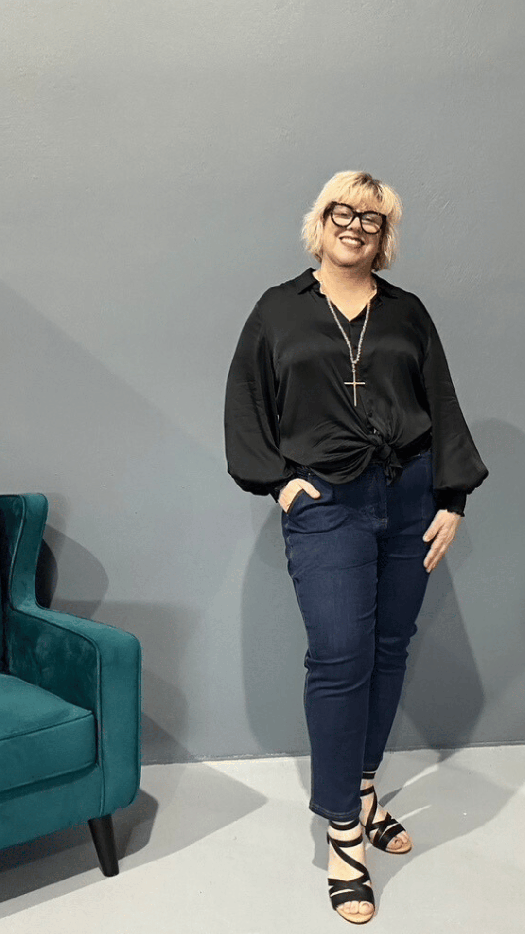Slim-leg, high-waisted STELLA jeans for plus size women.