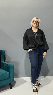 Slim-leg, high-waisted STELLA jeans for plus size women.
