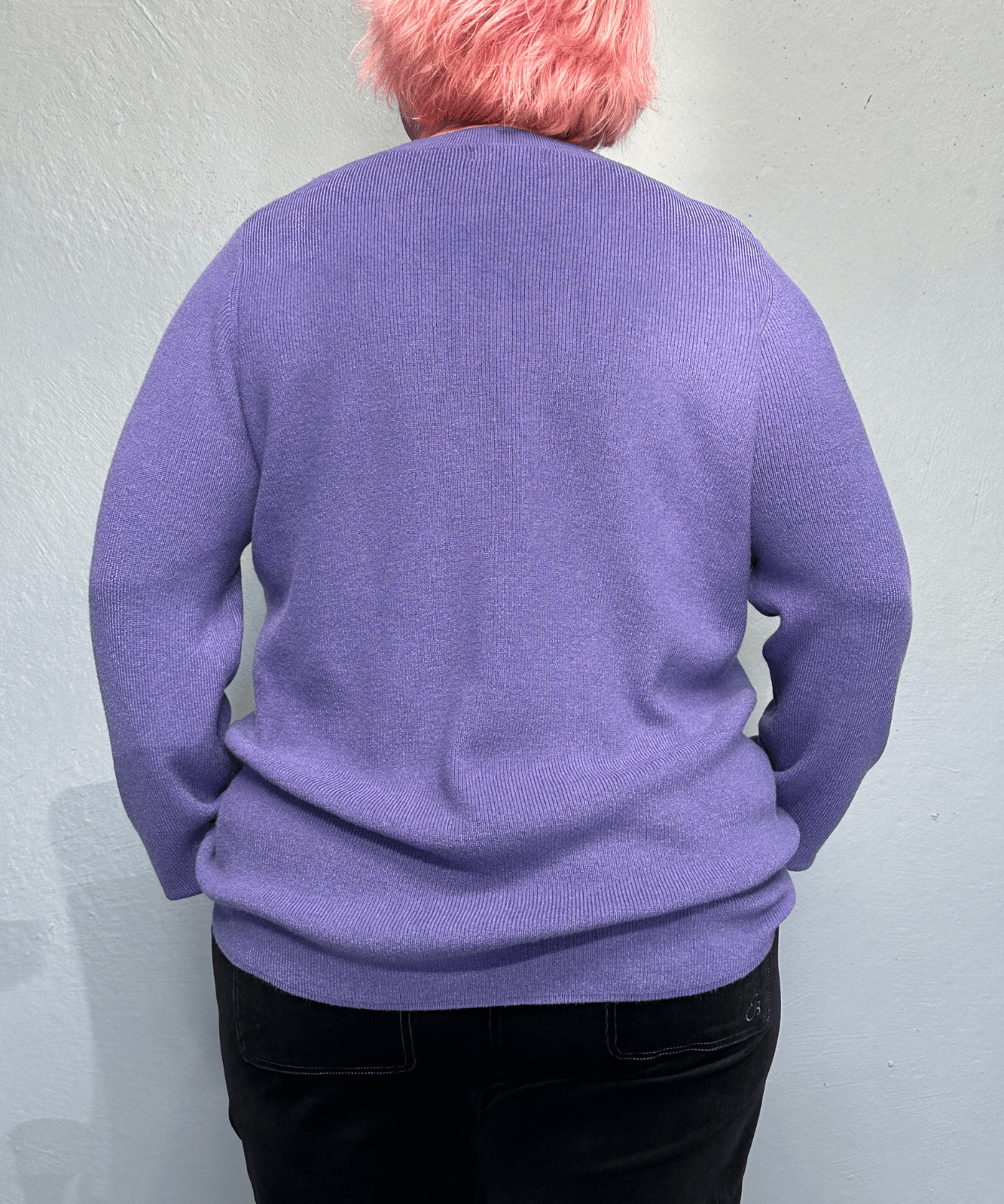 'JOSIE' amethyst knit jumper, soft and lightweight, enhances curves, pairs well with skirts or jeans, ideal for plus size women.