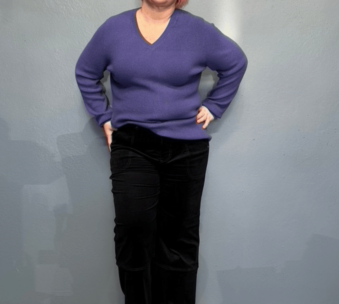 'JOSIE' amethyst knit jumper, soft and lightweight, enhances curves, pairs well with skirts or jeans, ideal for plus size women.