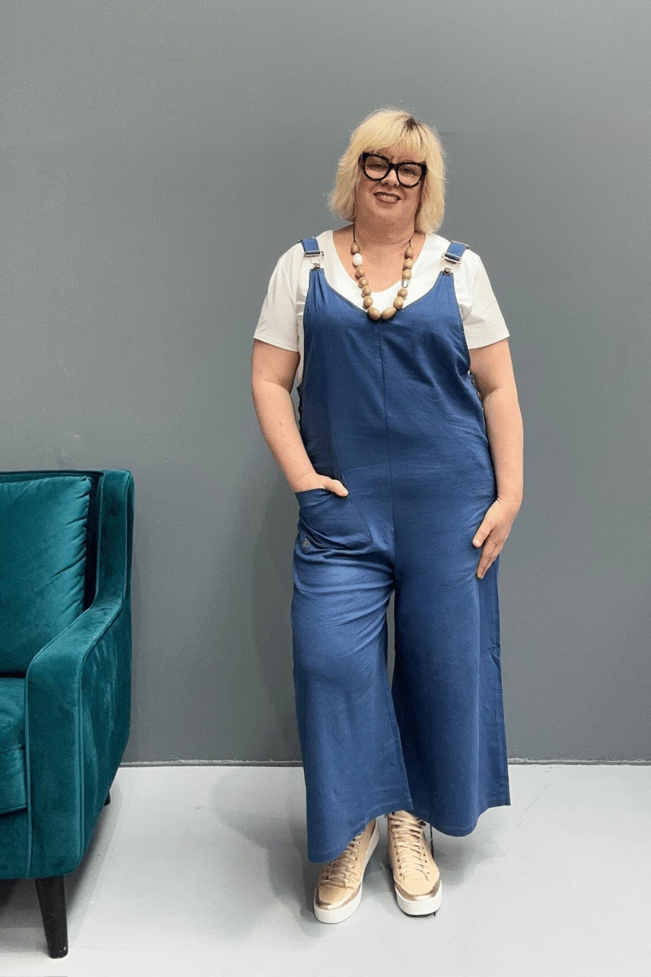 plus size women's blue linen overalls