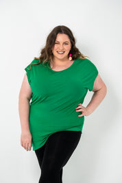 'Jazz' Asymmetric Top in plus size, featuring a flattering hem, ideal for casual or dressy occasions, pairs well with jeans, skirts, or leggings.