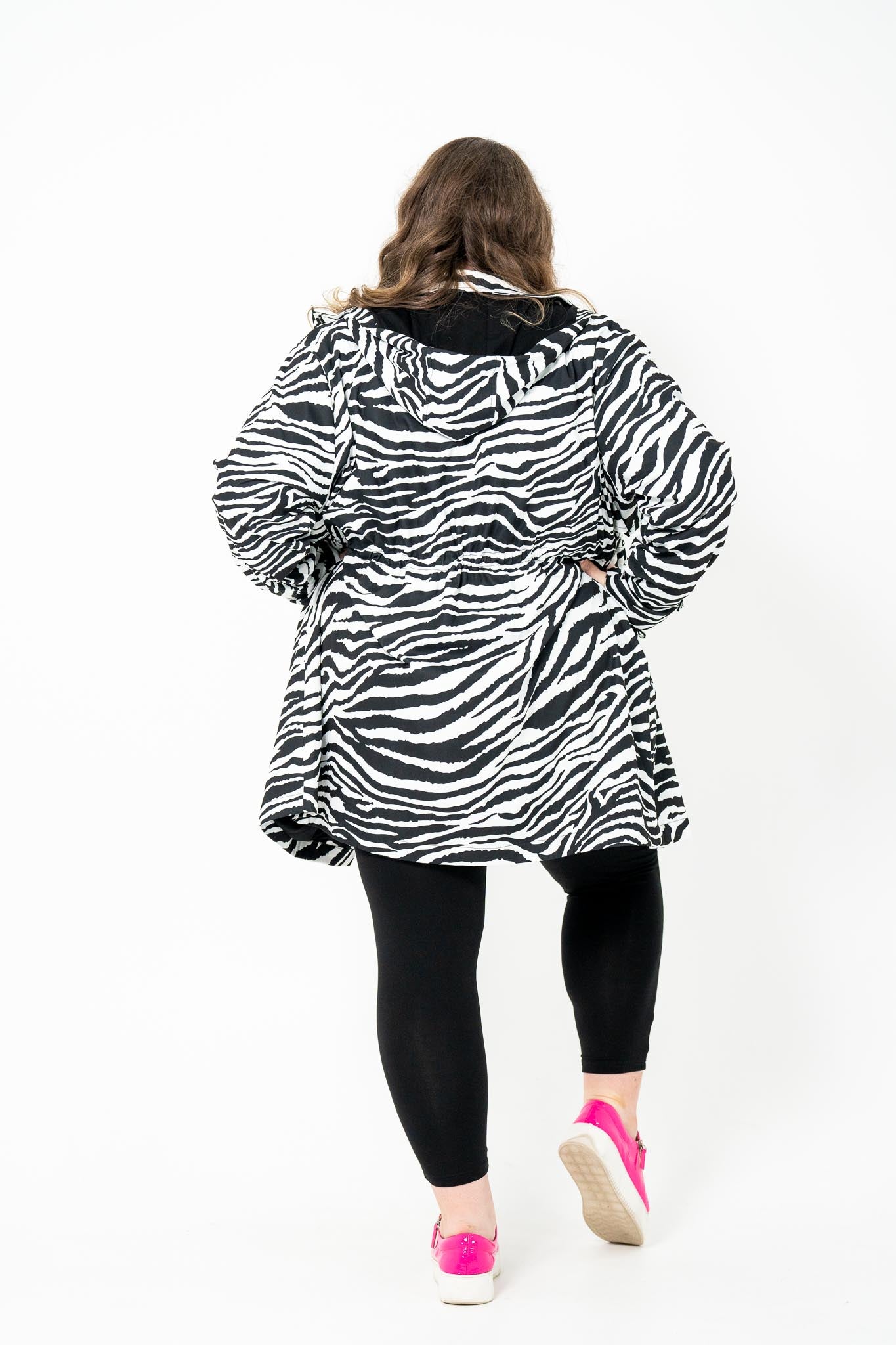 ZEBRA Trench Coat: Plus size, breathable polyester shell, soft bamboo lining, eye-catching zebra pattern.