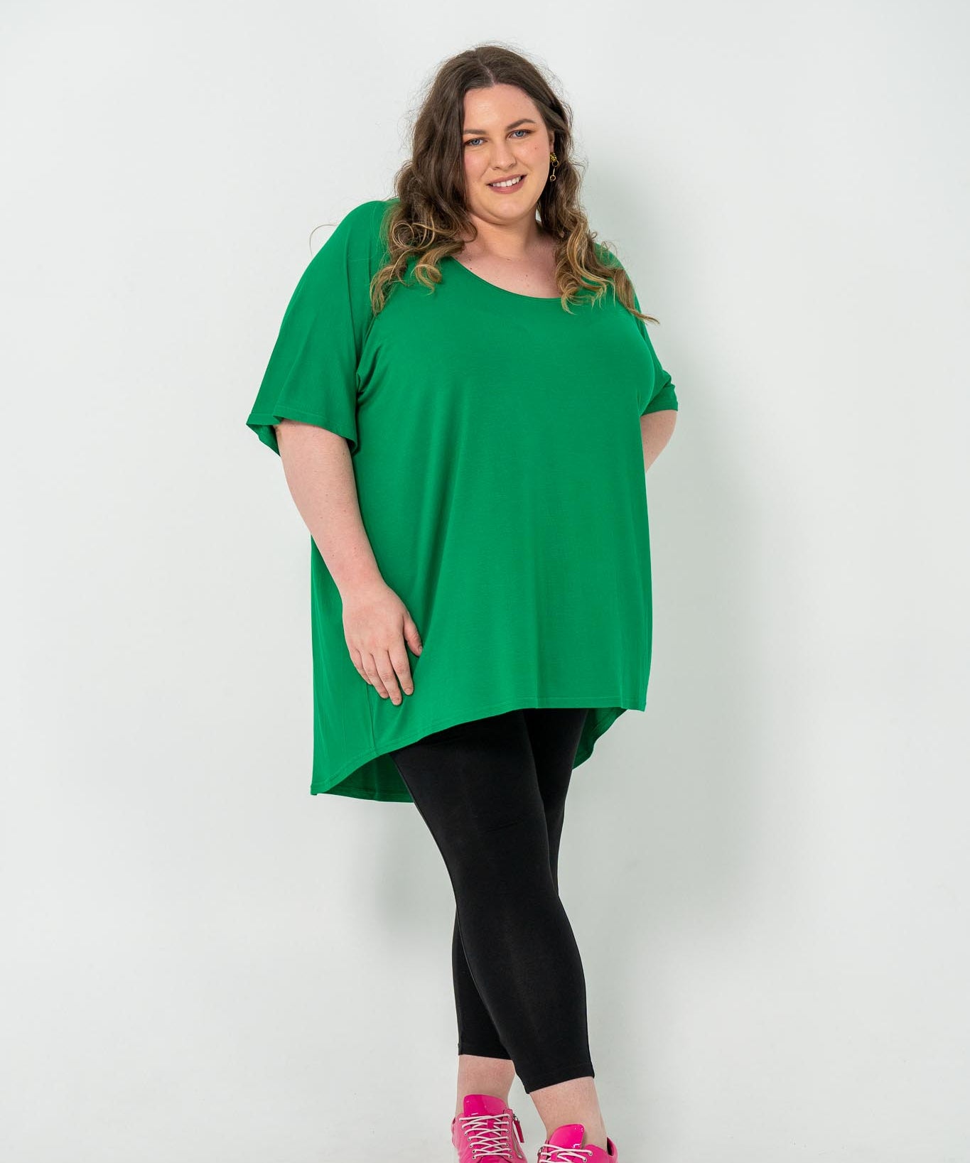 Oversized green Rayon Boxtop, stylish and breathable, ideal for all-year layering - Green Tambourine.