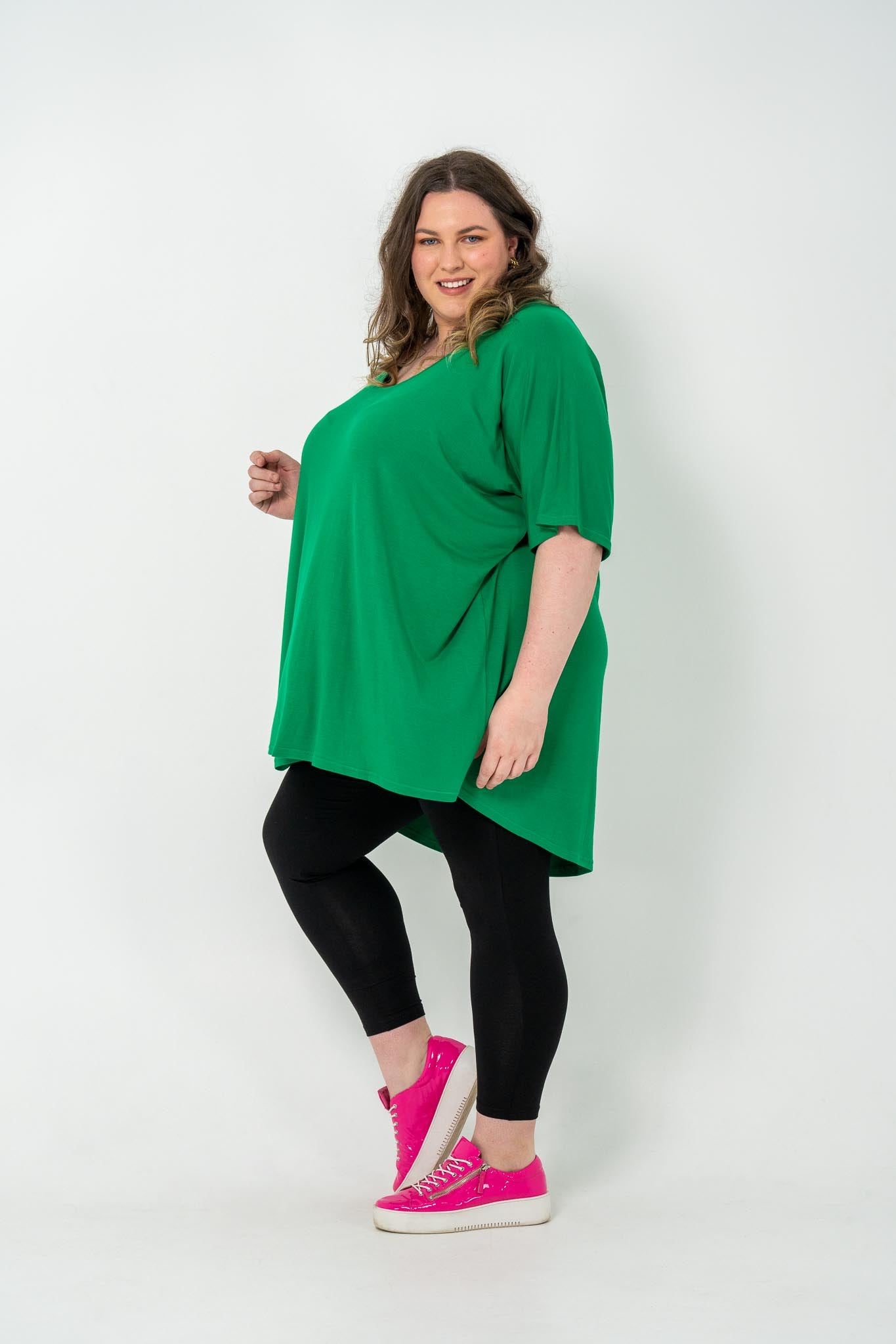 Oversized green Rayon Boxtop, stylish and breathable, ideal for all-year layering - Green Tambourine.