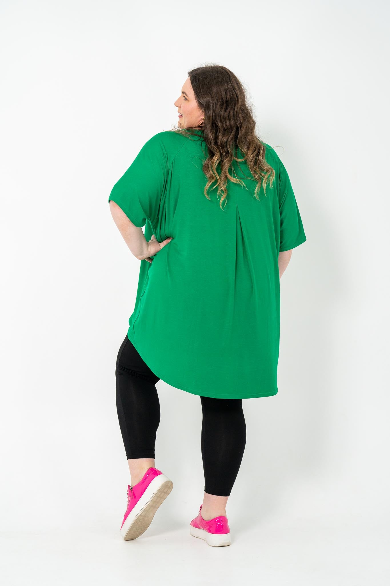 Oversized green Rayon Boxtop, stylish and breathable, ideal for all-year layering - Green Tambourine.