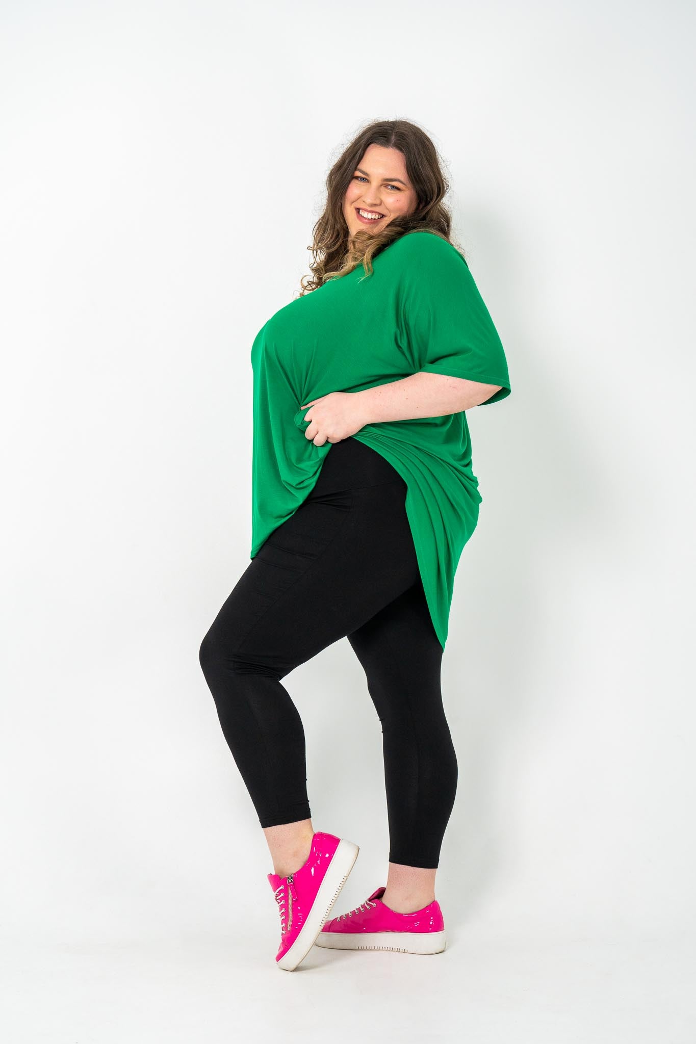 Oversized green Rayon Boxtop, stylish and breathable, ideal for all-year layering - Green Tambourine.