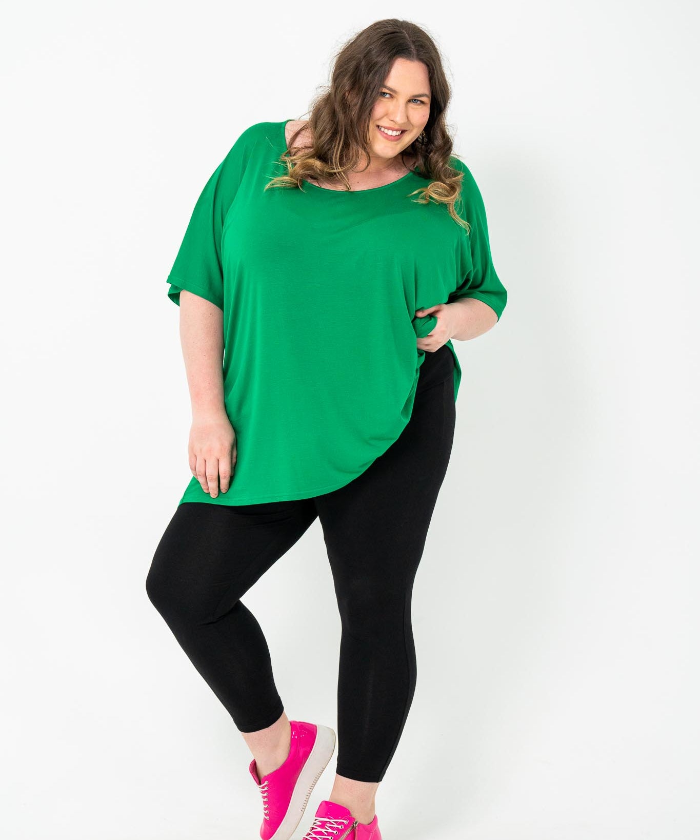 Oversized green Rayon Boxtop, stylish and breathable, ideal for all-year layering - Green Tambourine.