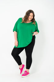 Oversized green Rayon Boxtop, stylish and breathable, ideal for all-year layering - Green Tambourine.