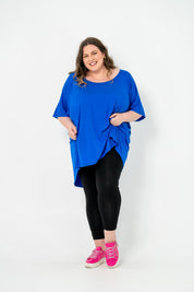 Oversized Cobalt Rayon Boxtop, perfect for stylish and comfortable layering in plus size fashion.