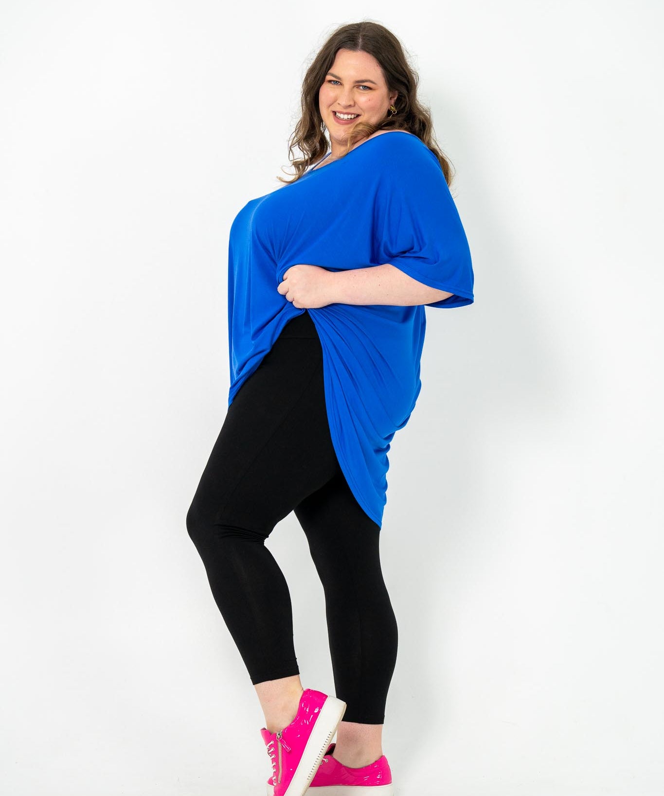 Oversized Cobalt Rayon Boxtop, perfect for stylish and comfortable layering in plus size fashion.