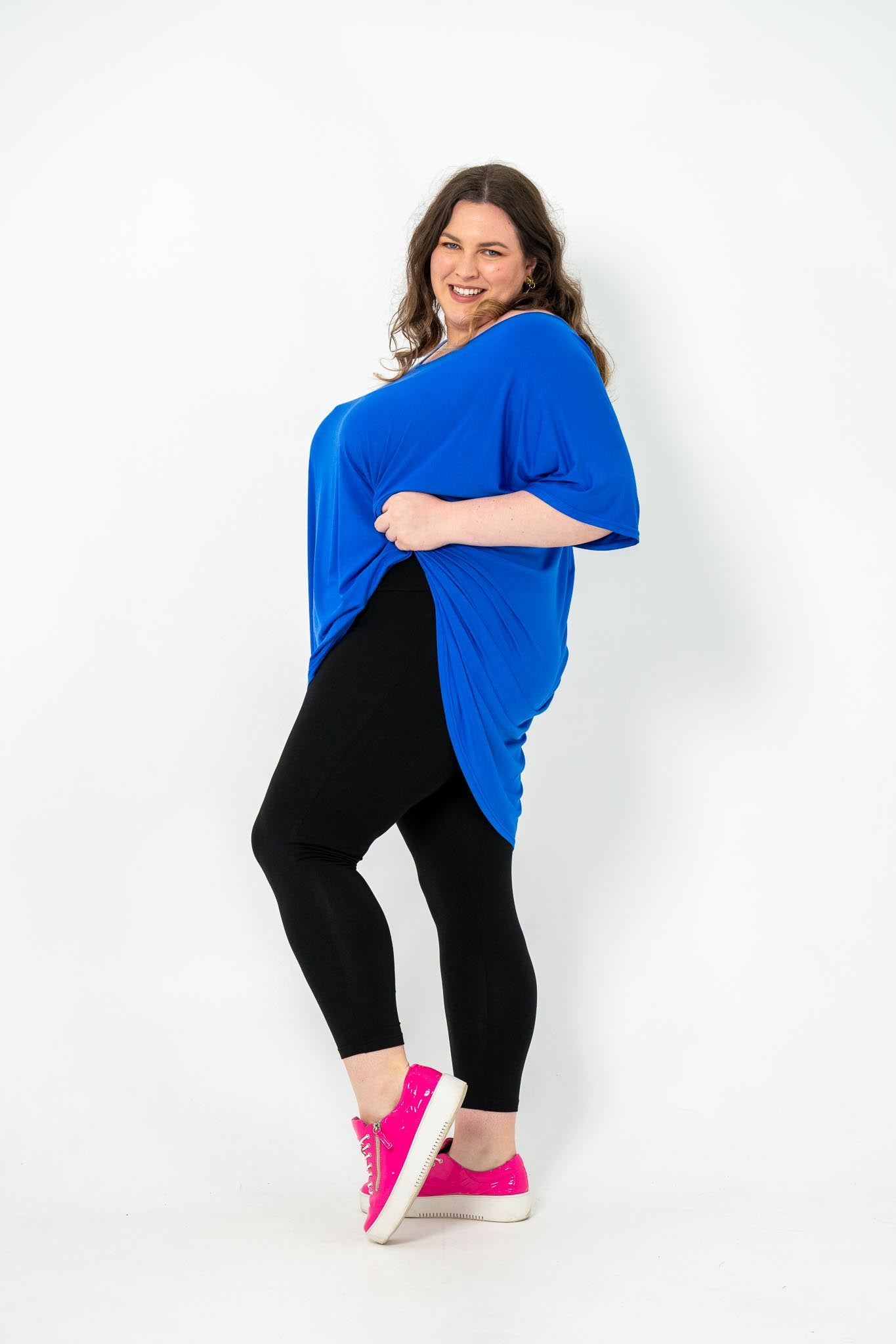 Oversized Cobalt Rayon Boxtop, perfect for stylish and comfortable layering in plus size fashion.