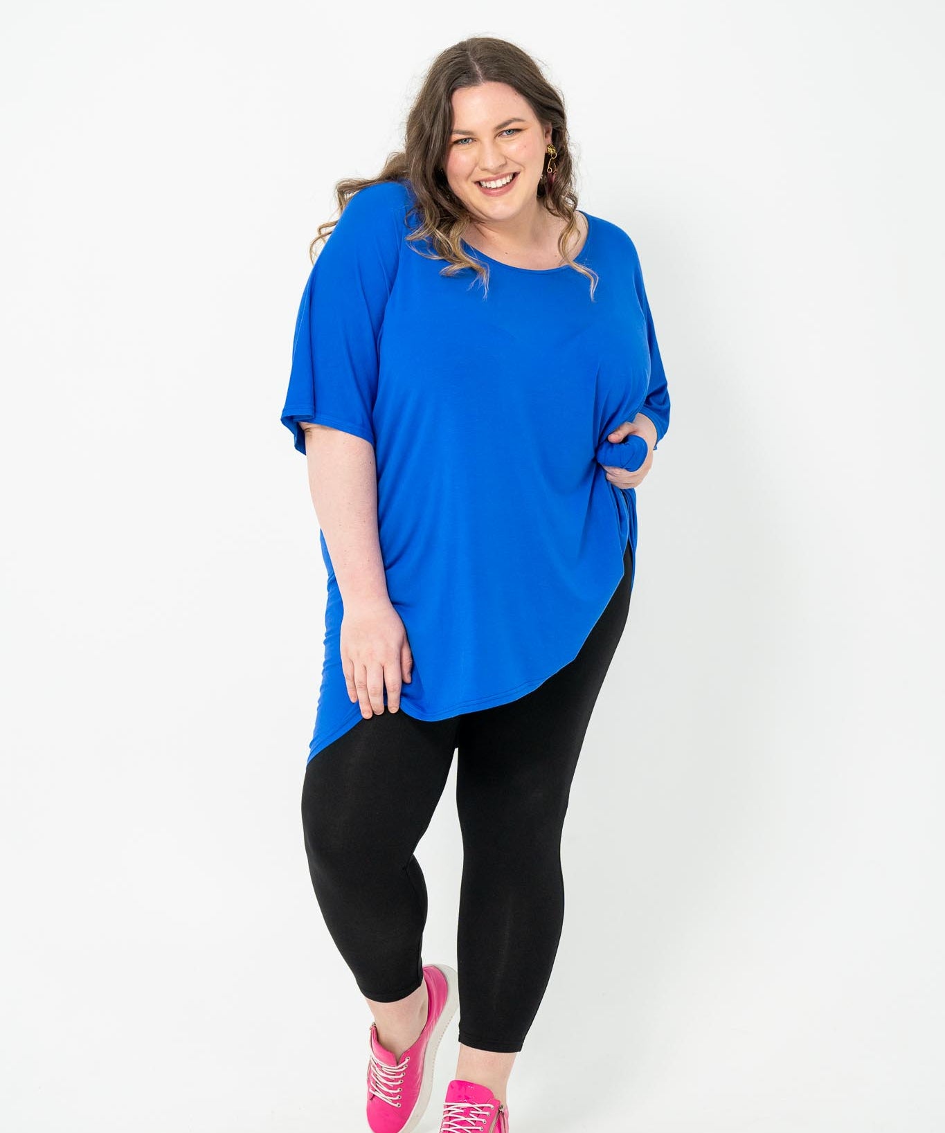 Oversized Cobalt Rayon Boxtop, perfect for stylish and comfortable layering in plus size fashion.