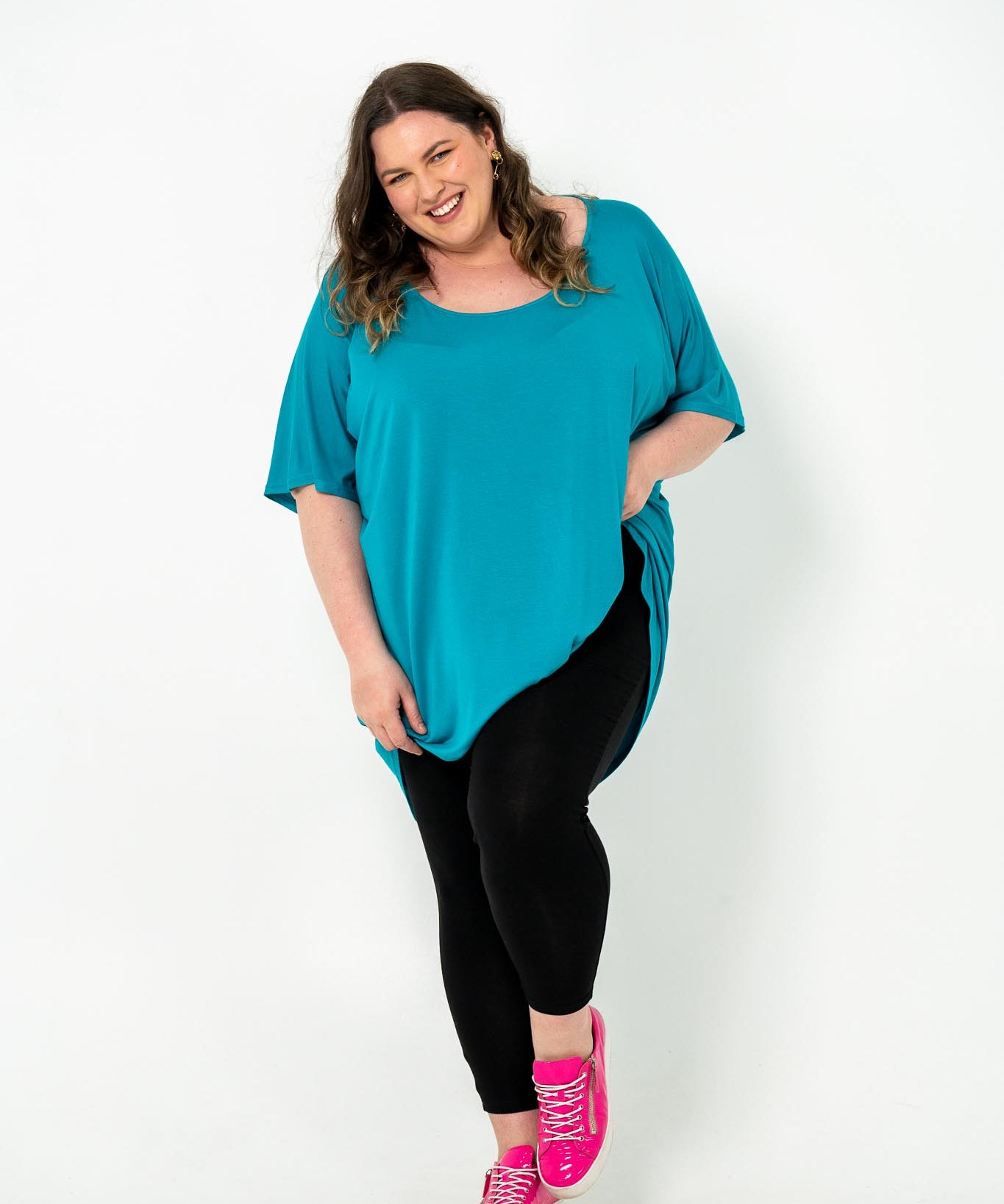 Teal oversized Rayon Box Top, soft and breathable, perfect for layering in plus size women's clothing