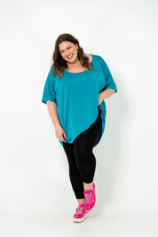 Teal oversized Rayon Box Top, soft and breathable, perfect for layering in plus size women's clothing