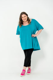 Teal oversized Rayon Box Top, soft and breathable, perfect for layering in plus size women's clothing