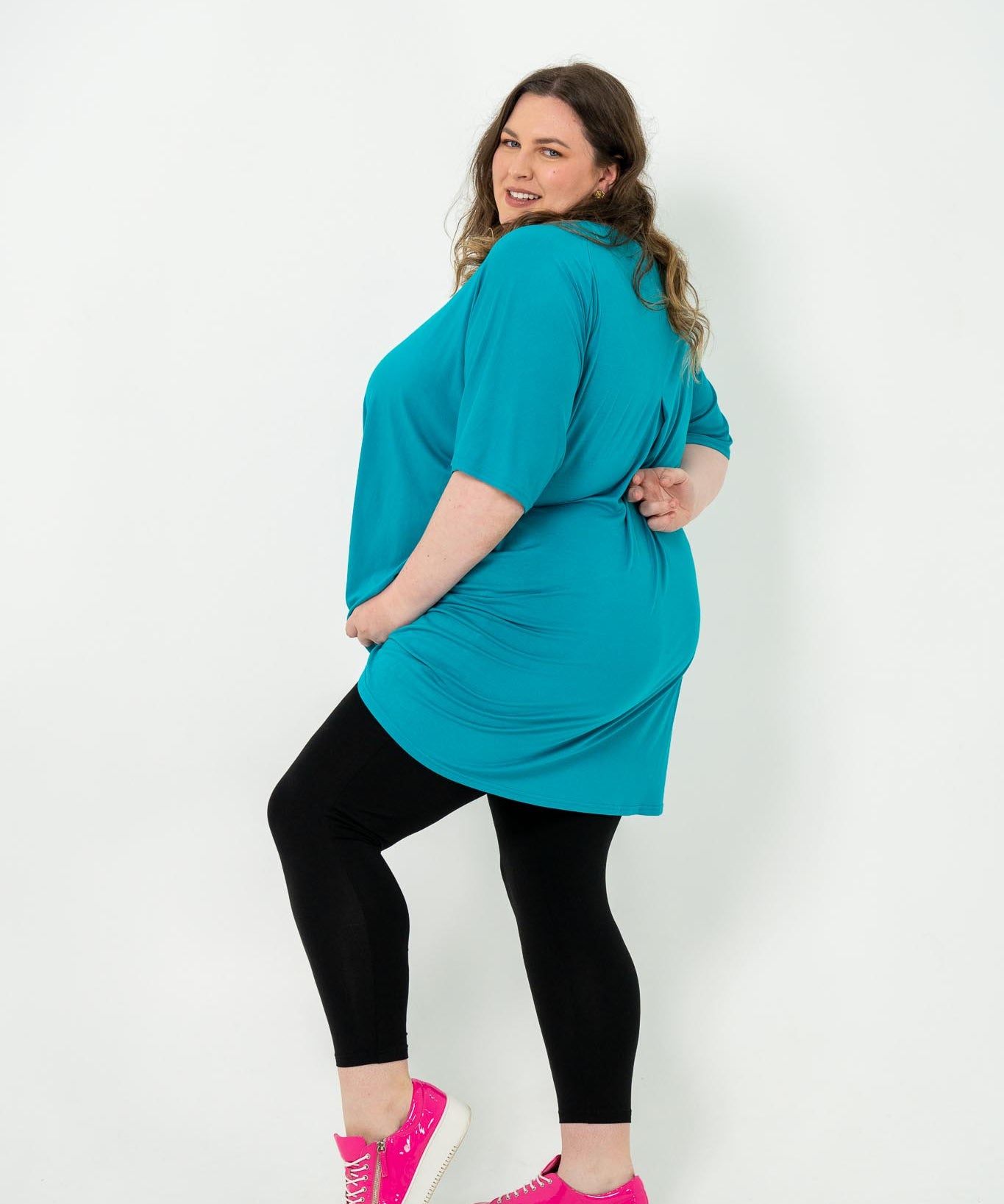 Teal oversized Rayon Box Top, soft and breathable, perfect for layering in plus size women's clothing