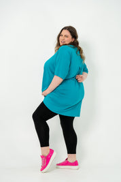 Teal oversized Rayon Box Top, soft and breathable, perfect for layering in plus size women's clothing