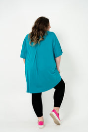 Teal oversized Rayon Box Top, soft and breathable, perfect for layering in plus size women's clothing